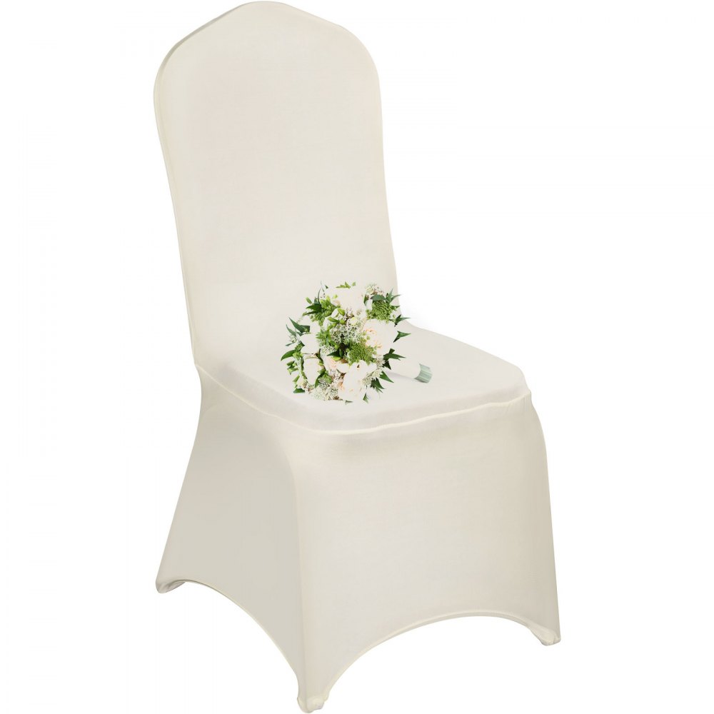 VEVOR 100 PCS Ivory Chair Covers Polyester Spandex Chair Cover Stretch Slipcovers for Wedding Party Dining Banquet Chair Flat Front Covers