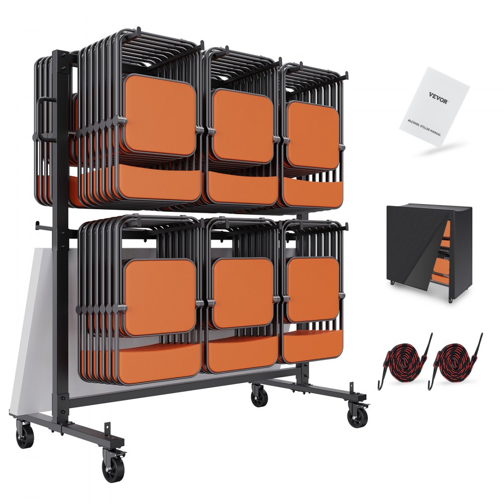 VEVOR Folding Chair Cart, Double Layer Mobile Stackable Chair Dolly ...