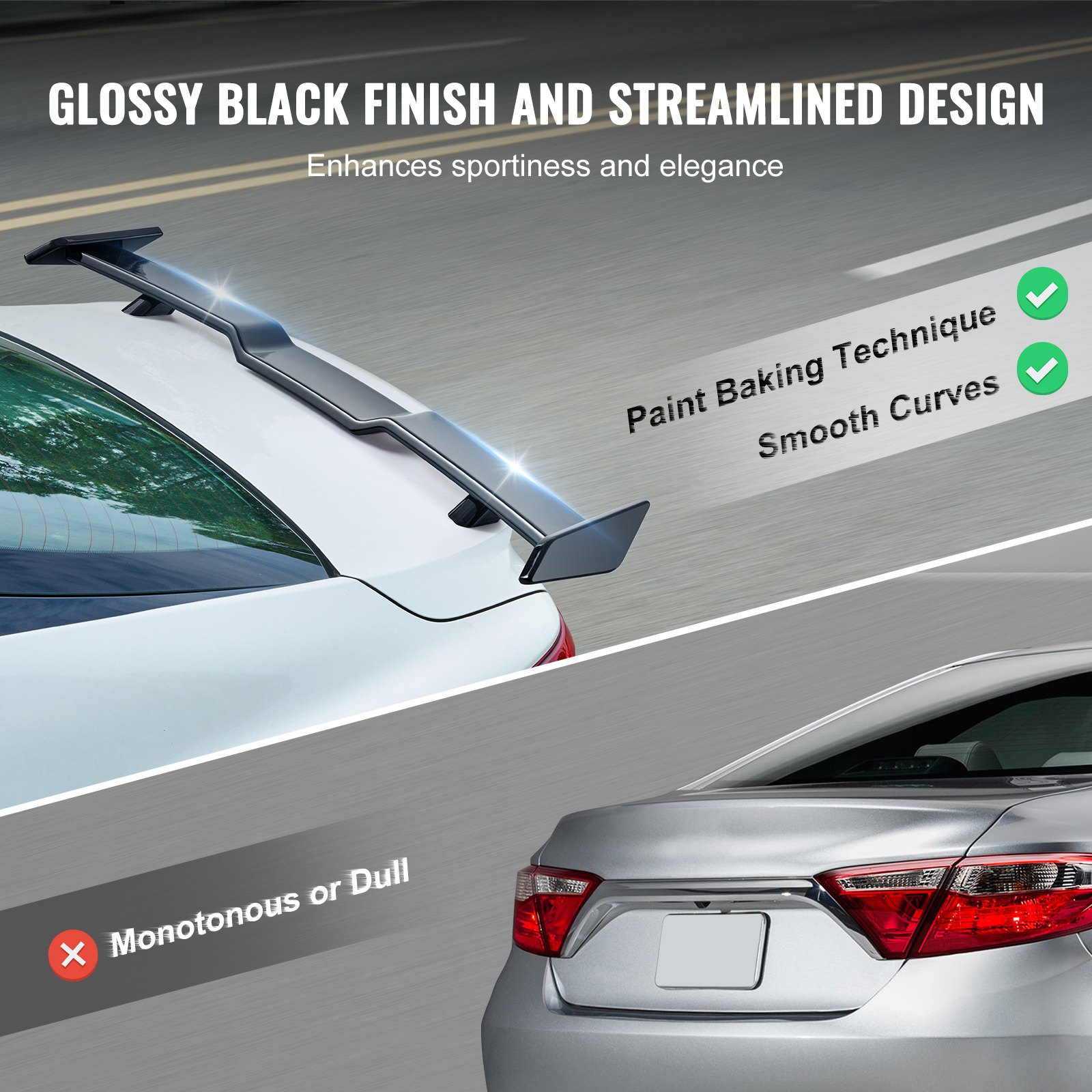 5 Inch Rear Spoiler VEVOR GT Wing Car Spoiler, 57.9 inch Spoiler, Compatible with 2018-2023 ...