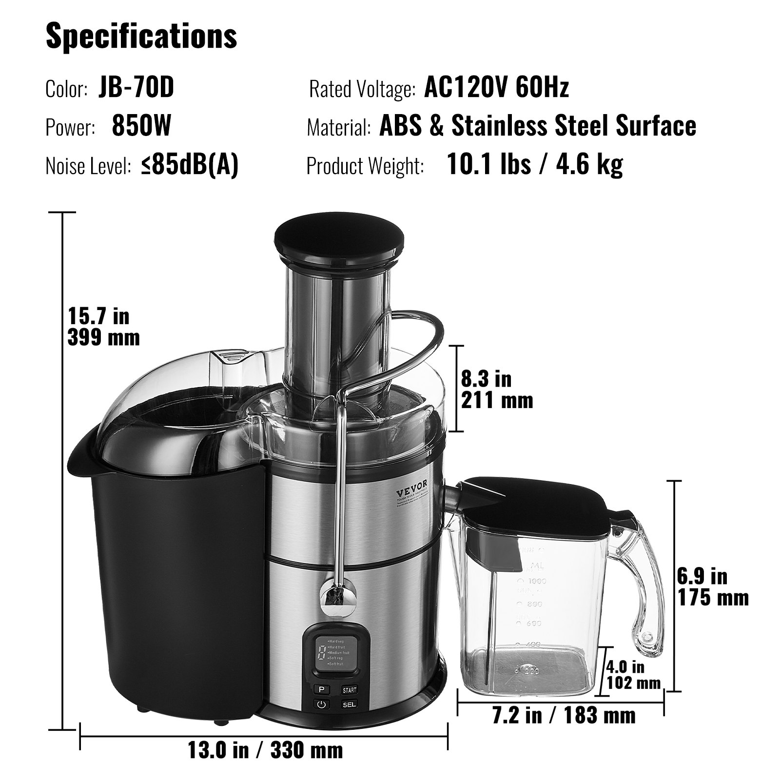 VEVOR Juicer Machine, 850W Motor Centrifugal Juice Extractor, Easy