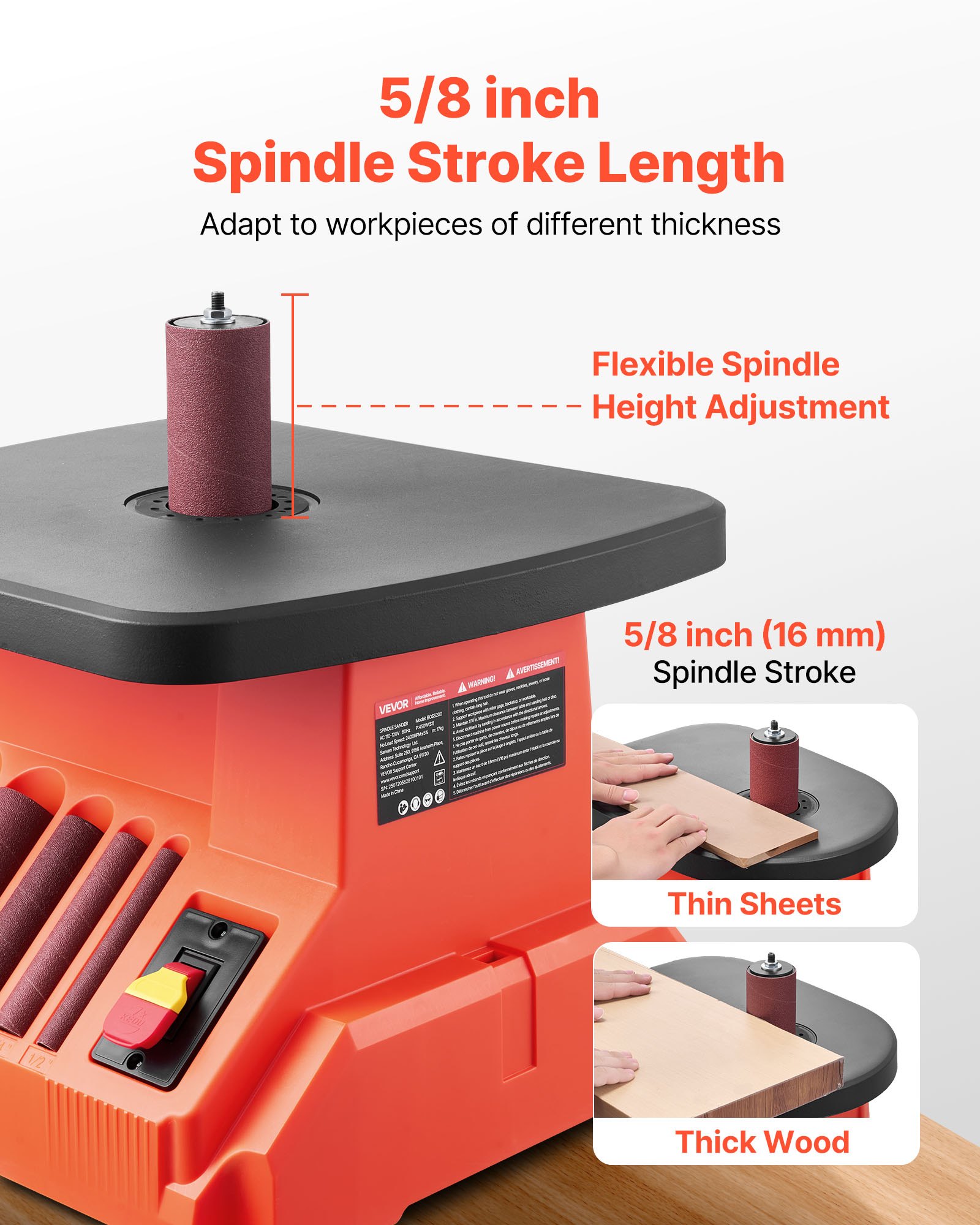 VEVOR Oscillating Spindle Sander – 2400RPM, 6 Sleeves