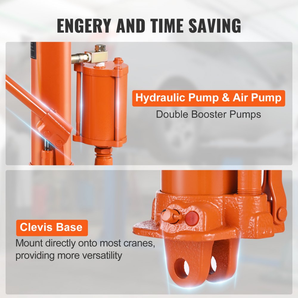 VEVOR Hydraulic Long Ram Jack, 8 Ton Engine Hoist Cylinder with Air Pump and Single Piston Pump