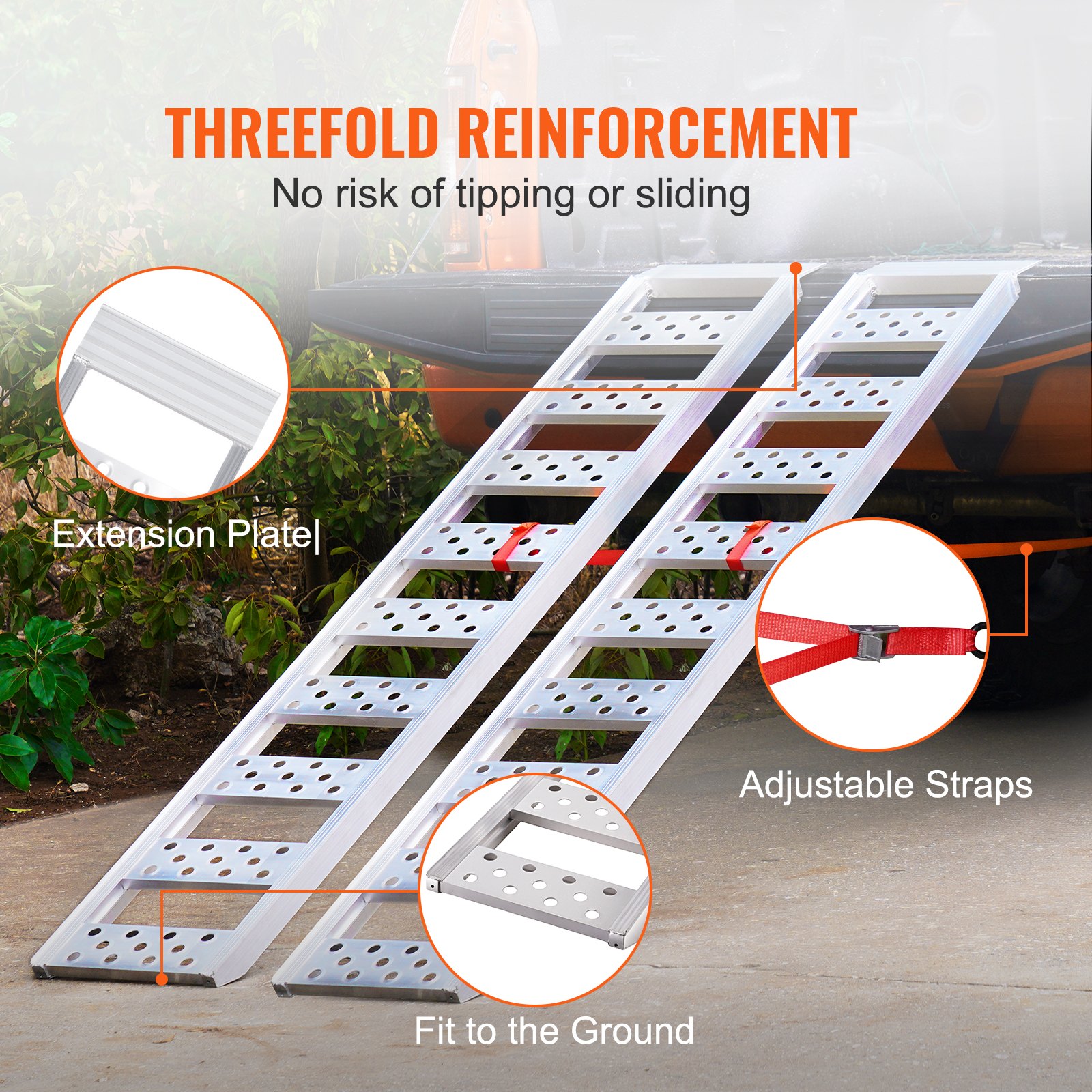 VEVOR Aluminum Ramps, 1250lbs, Straight Ramp with Treads and Load ...