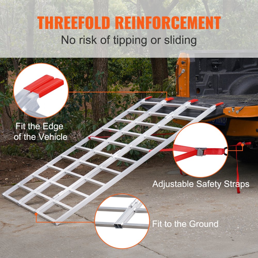 VEVOR Aluminum Ramps, 1500 lbs, Tri-Fold Ramp with Load Straps, Folding ...