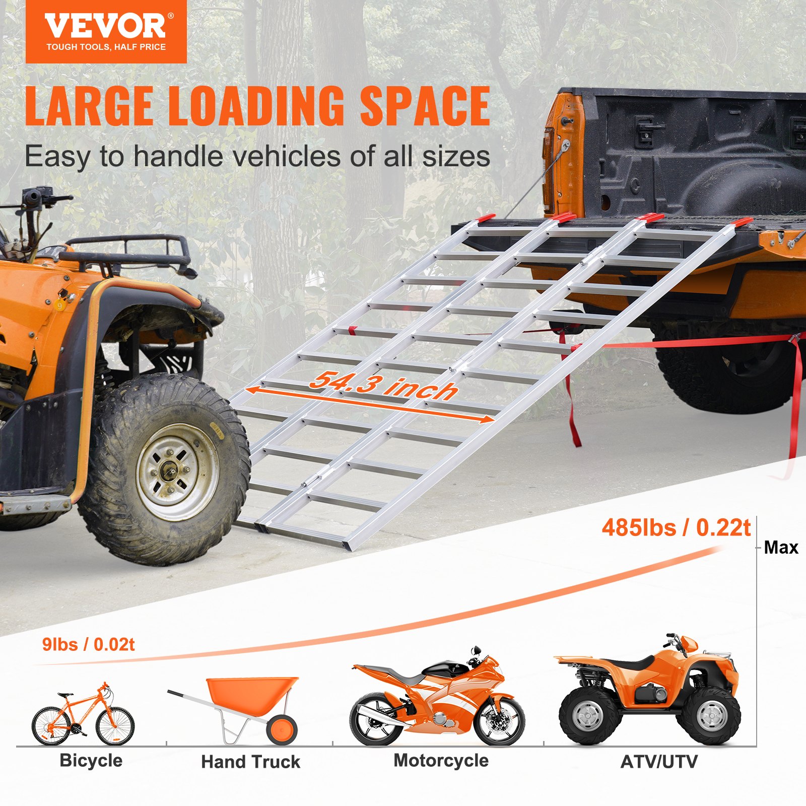 Venator Loading Ramp VEVOR Aluminum Ramps, 1500 lbs, Folding Loading Ramp with Load Straps ...